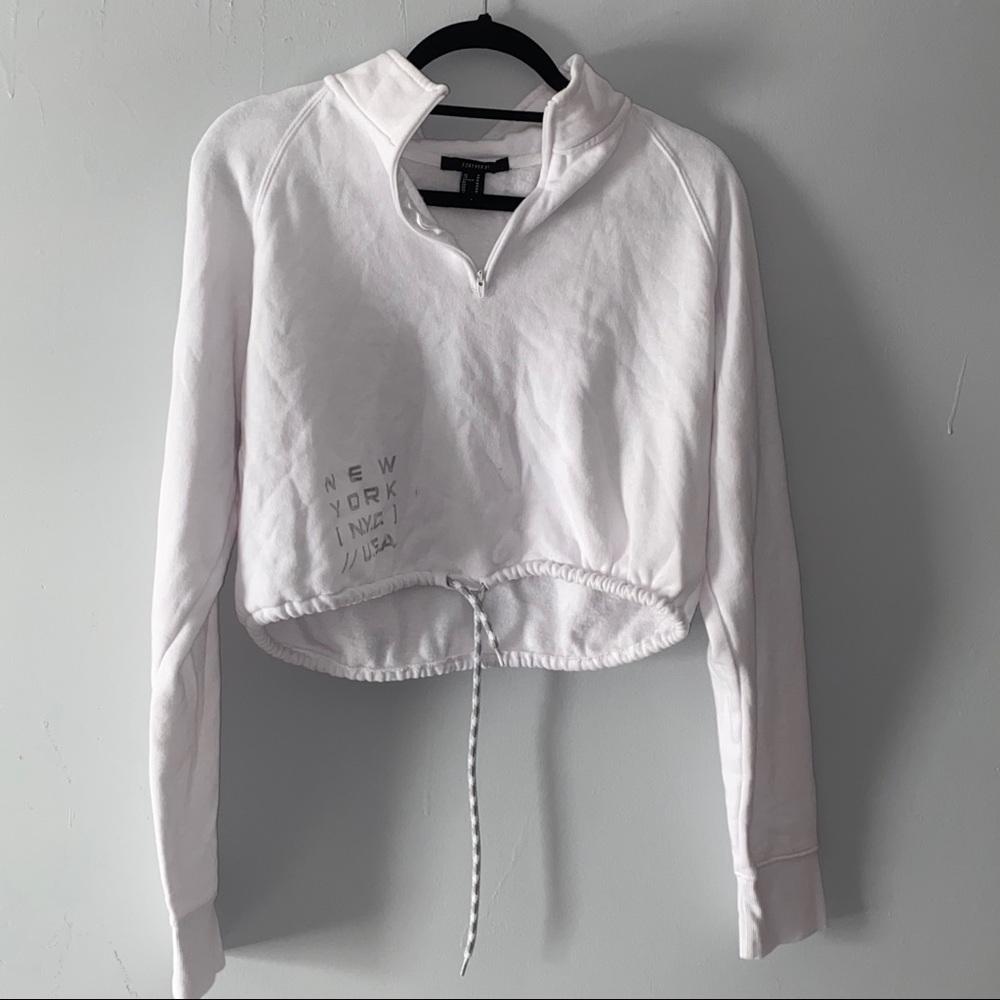Cropped Quarter zip cinched waist sweater